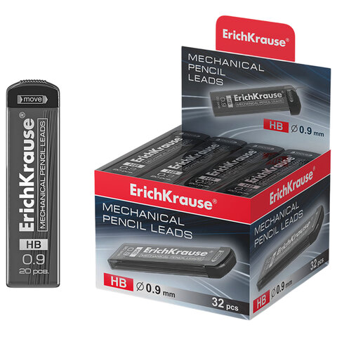 Грифели запасные для механических карандашей 0,9 мм ERICH KRAUSE, HB, КОМПЛЕКТ 20 ШТ,, 48144