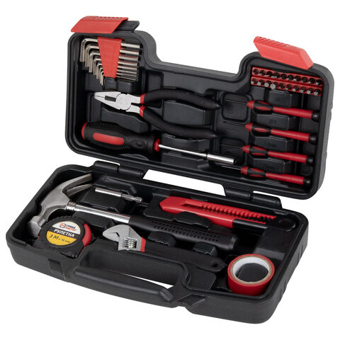 Набор инструментов столярно-слесарный, 40 предметов, пластиковый кейс, ГРАНДМАСТЕР, 671332
