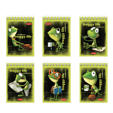 Блокнот МАЛЫЙ ФОРМАТ А7 40л, гребень, картон, клетка, HATBER, Лягух Кир, 081184, 40Б7В1гр