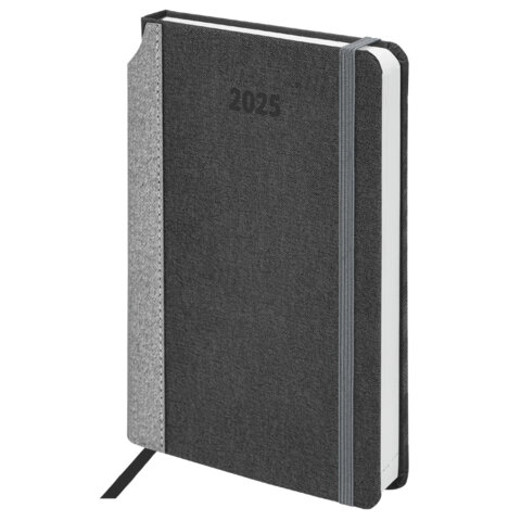 Ежедневник датированный 2025 А5 138x213 мм, BRAUBERG "Mosaic", под кожу, карман для ручки, резинка-фиксатор, черный, 115838