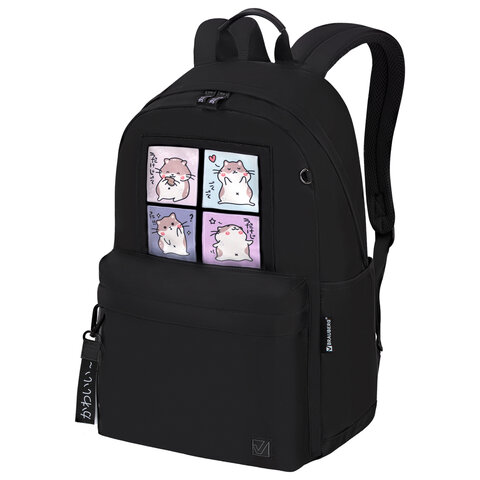 Рюкзак BRAUBERG FASHION CITY универсальный, карман-антивор, "Hamsters", черный, 44х31х16 см, 273840