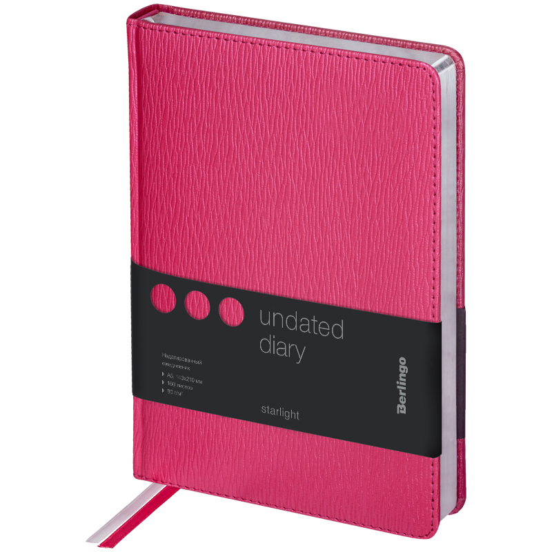 Ежедневник недатир. А5, 160л., кожзам, Berlingo "Starlight", серебр. срез, фуксия