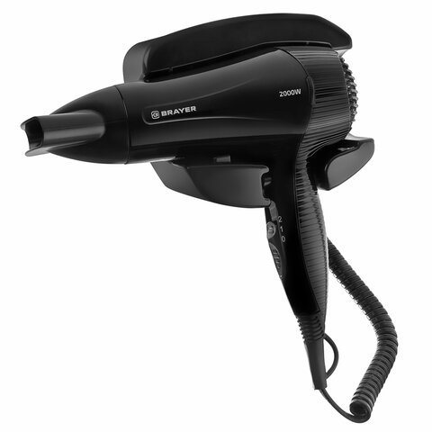 Фен для волос настенный BRAYER BR3021BK, 2000Вт, пластик, 2 скорости, 2 температурных режима, черный