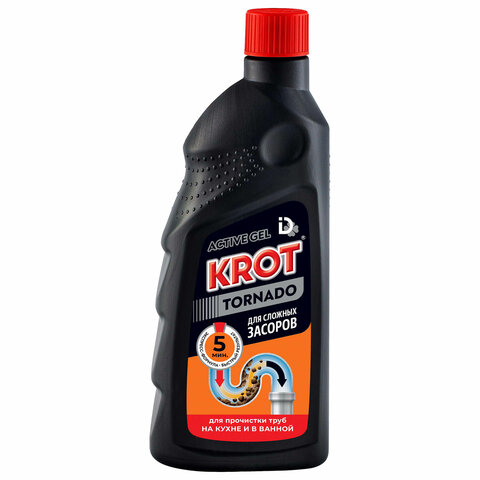 Средство для прочистки канализационных труб 1кг КРОТ "Торнадо", гель, 4000003