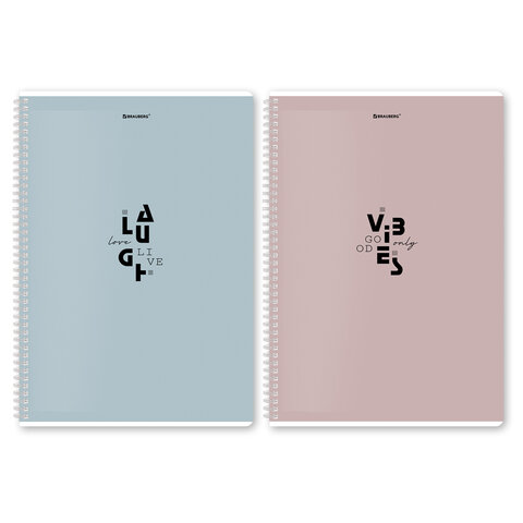 Тетради ДЭК А4 96 л. КОМПЛЕКТ 2 шт. BRAUBERG гребень, клетка, матовая ламинация, "Пастель_3", 404885