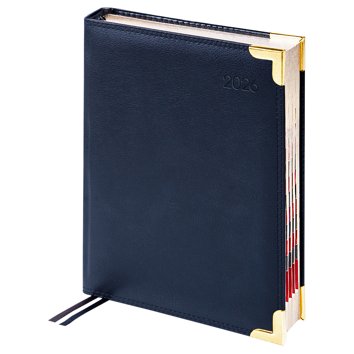 Ежедневник датированный 2026г., А6, 184л., Delucci, Фактурная кожа, зол. срез, черный