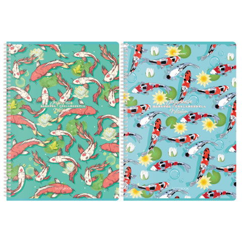 Тетрадь А4, 96 л., BRAUBERG, гребень, клетка, TWIN-лак, "Карпы Кои" (микс в спайке), 405313