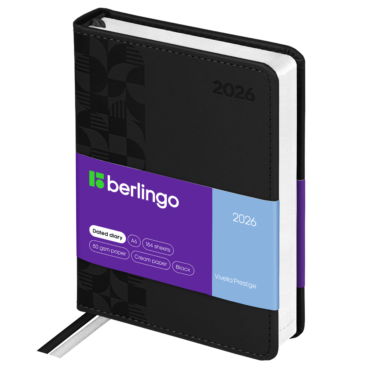 Ежедневник датированный 2026г., А6, 184л., кожзам, Berlingo "Vivella Prestige", черный