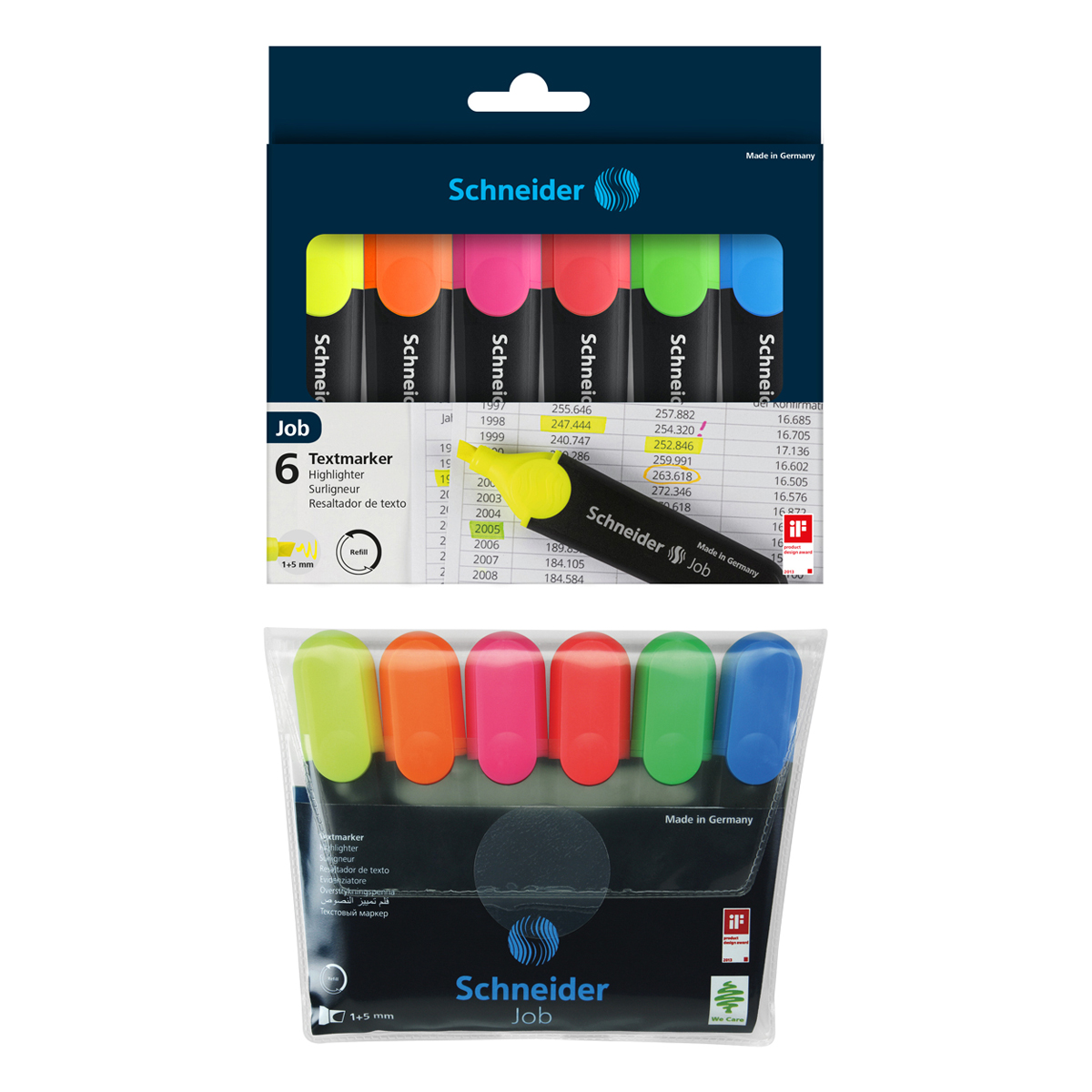 Набор текстовыделителей Schneider "Job" 06цв., 1-5мм, прозрачный чехол