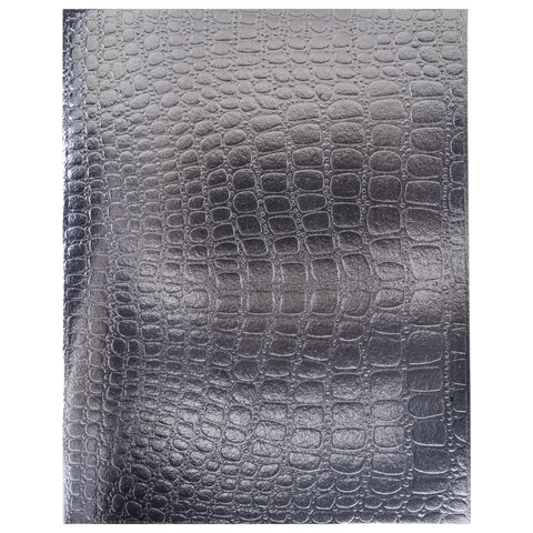 Тетрадь бумвинил А5 48 л., скоба, офсет №1, клетка, с полями, СЕРЕБРО, "Metallic", тиснение CROCO, HATBER, 071931, 48Т5бвВ1