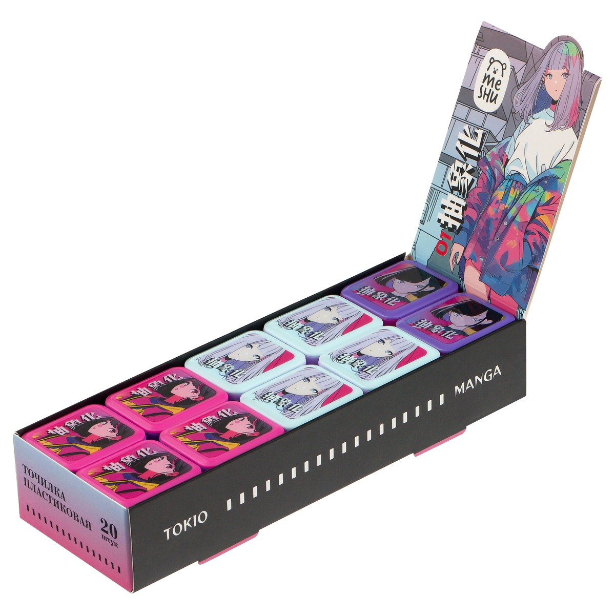 Точилка пластиковая MESHU "МК_Anime", 1 отверстие, ассорти