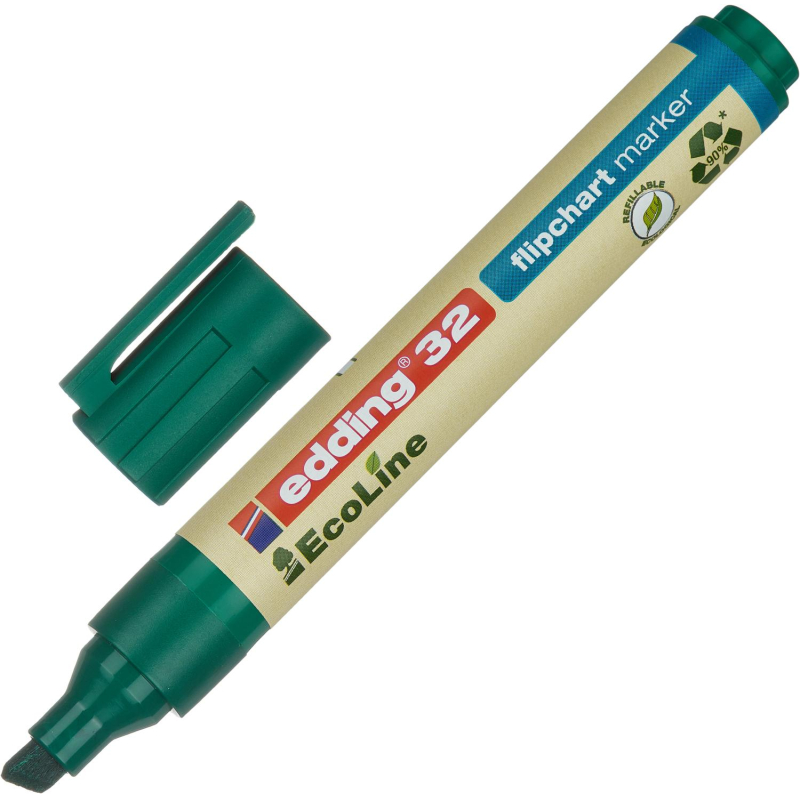 Маркер для флипчартов EDDING 32/4 Ecoline, 1-5 мм, зеленый, скош. наконечн