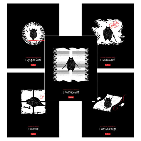 Тетрадь обложка пластик, А5 48л. скоба, клетка, HATBER, Кот-самурай (микс в спайке), 091461, 48Т5В1пл