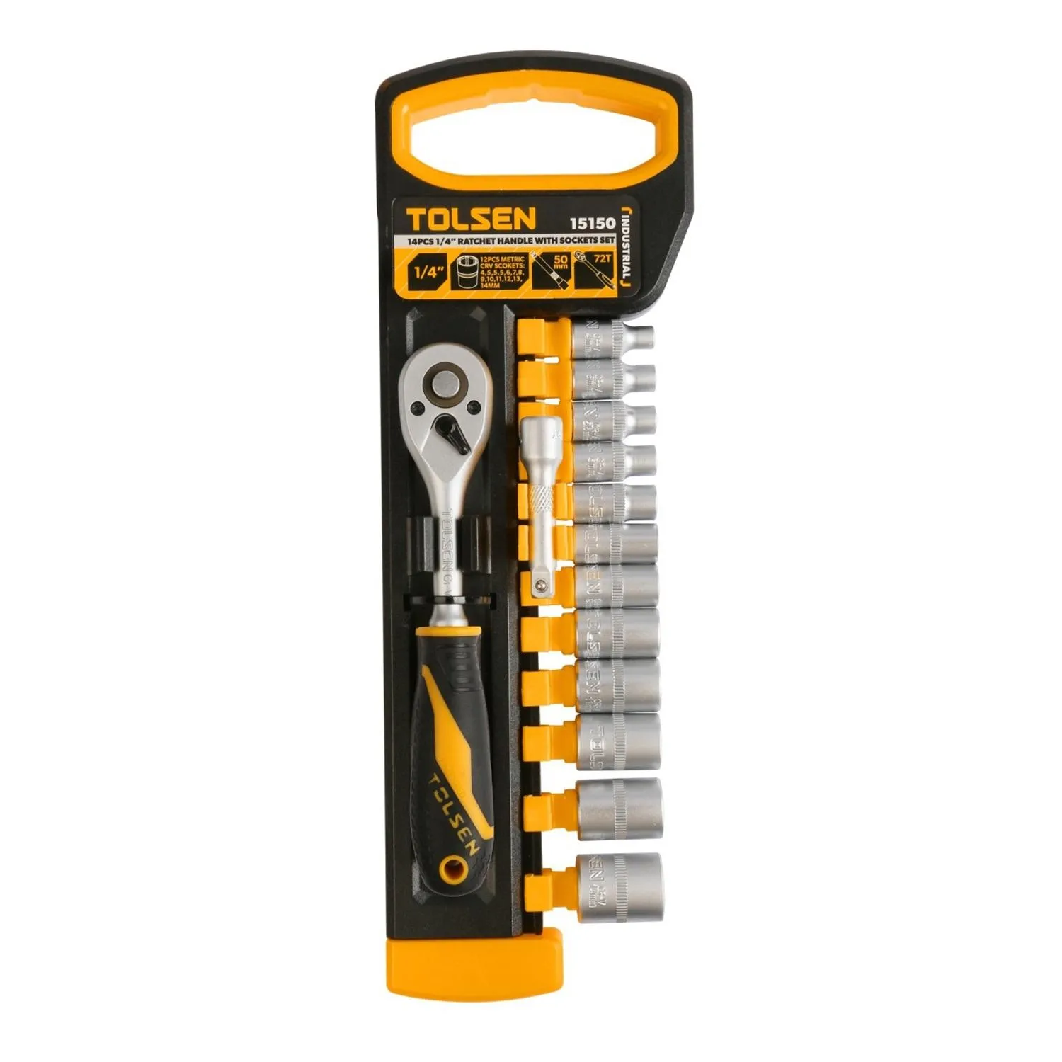 Набор головок торцевых с трещоткой 1/4, 4-14 мм, 14 предм. TOLSEN ТТ15150