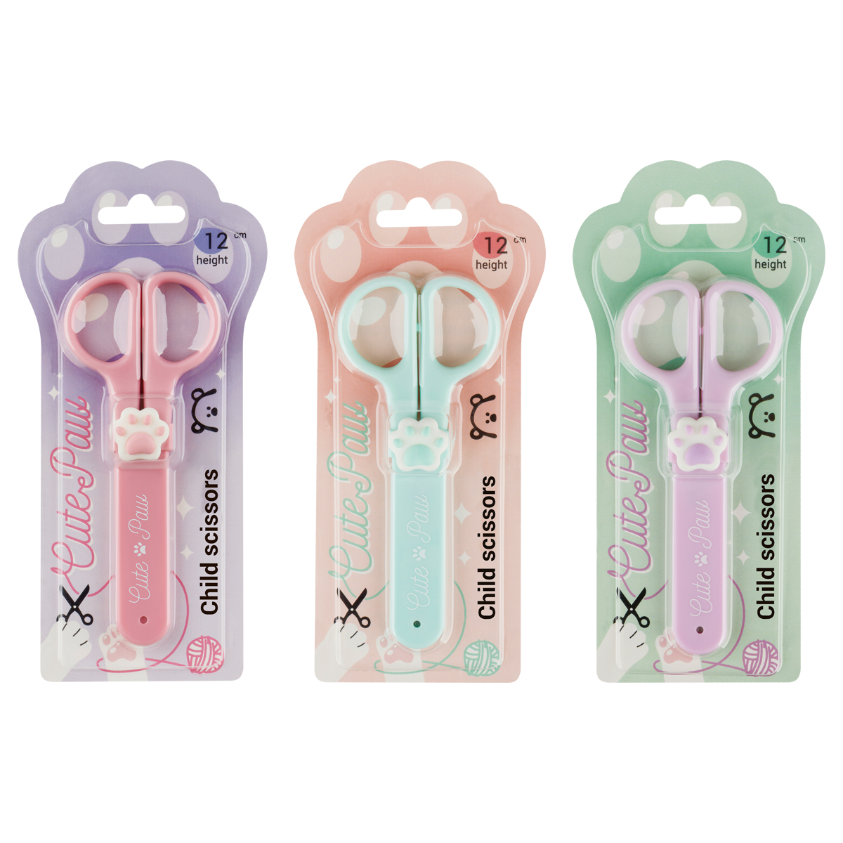 Ножницы детские MESHU "Paw" с топпером, 12см, в футляре, блистер, европодвес, ассорти