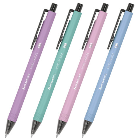 Ручка шариковая автоматическая BRAUBERG "VIVID PASTEL", корпус soft-touch, СИНЯЯ, пишущий узел 0,7 мм, линия письма 0,35 мм, 144404