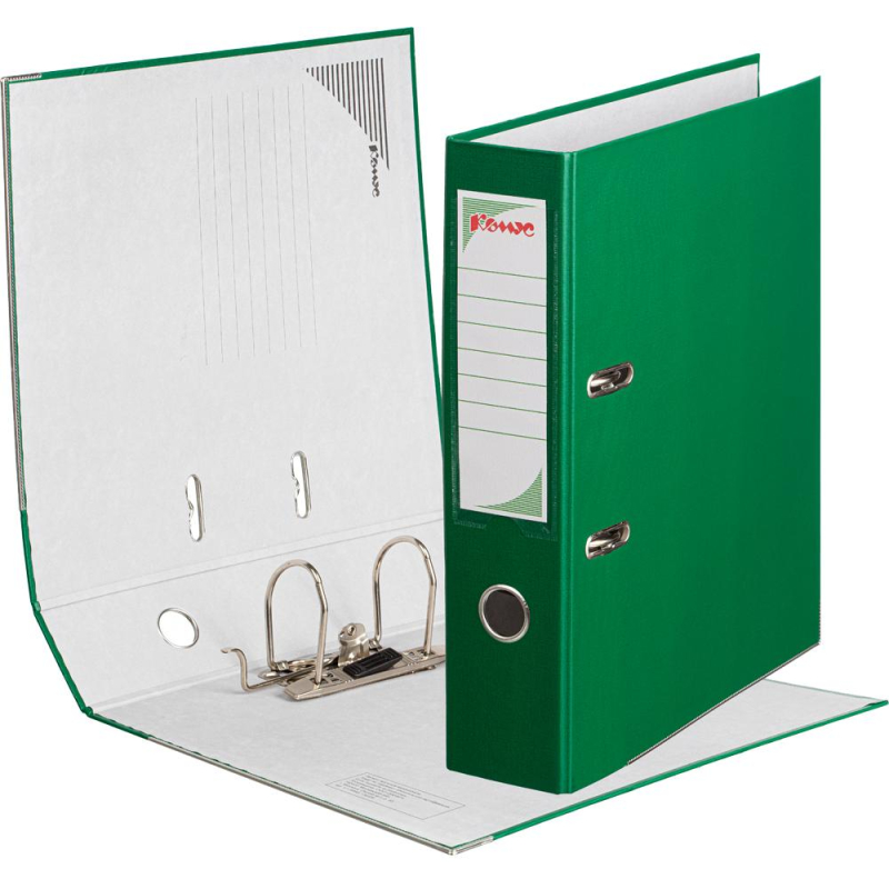 Папка-регистратор Комус Экономи 75мм зеленая, ПБП1, карм.кор., мет.уг