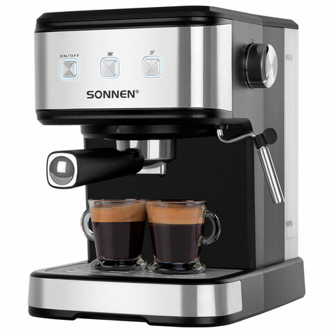 Кофеварка рожковая ручной капучинатор SONNEN CM8501, 1100 Вт, объем 1,5 л, 15 бар, 456335