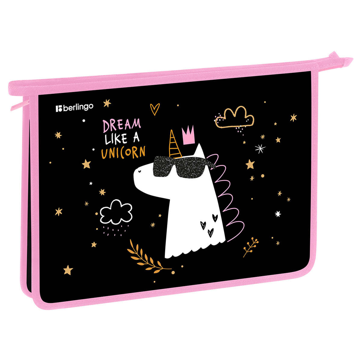 Папка для тетрадей 1 отделение, А4 Berlingo "Dream Like A Unicorn", 340*245*40 мм, пластик, на молнии