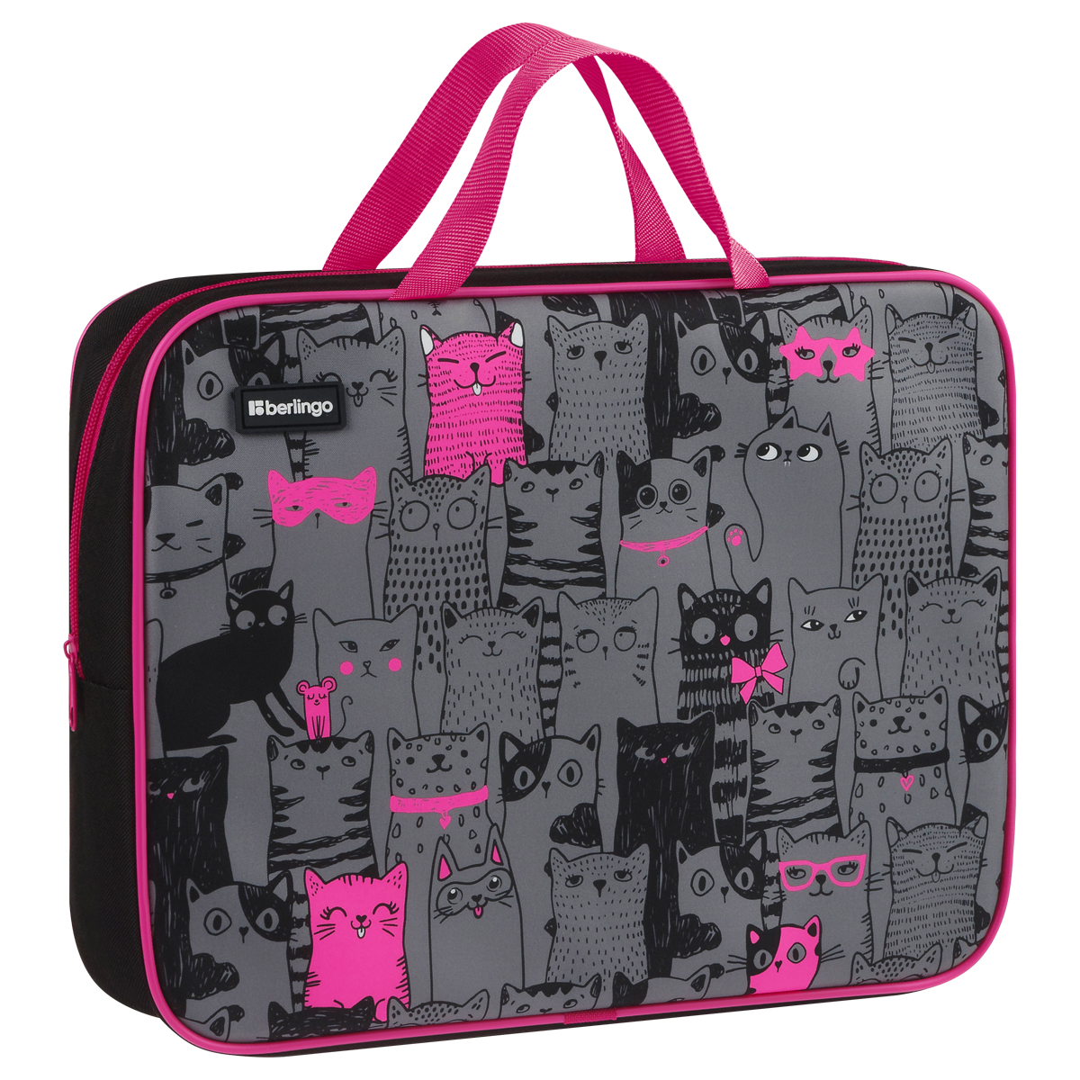Папка текстильная с ручками 1 отделение, А4 Berlingo "Happy Cats", 350*265*80мм, текстиль, на молнии