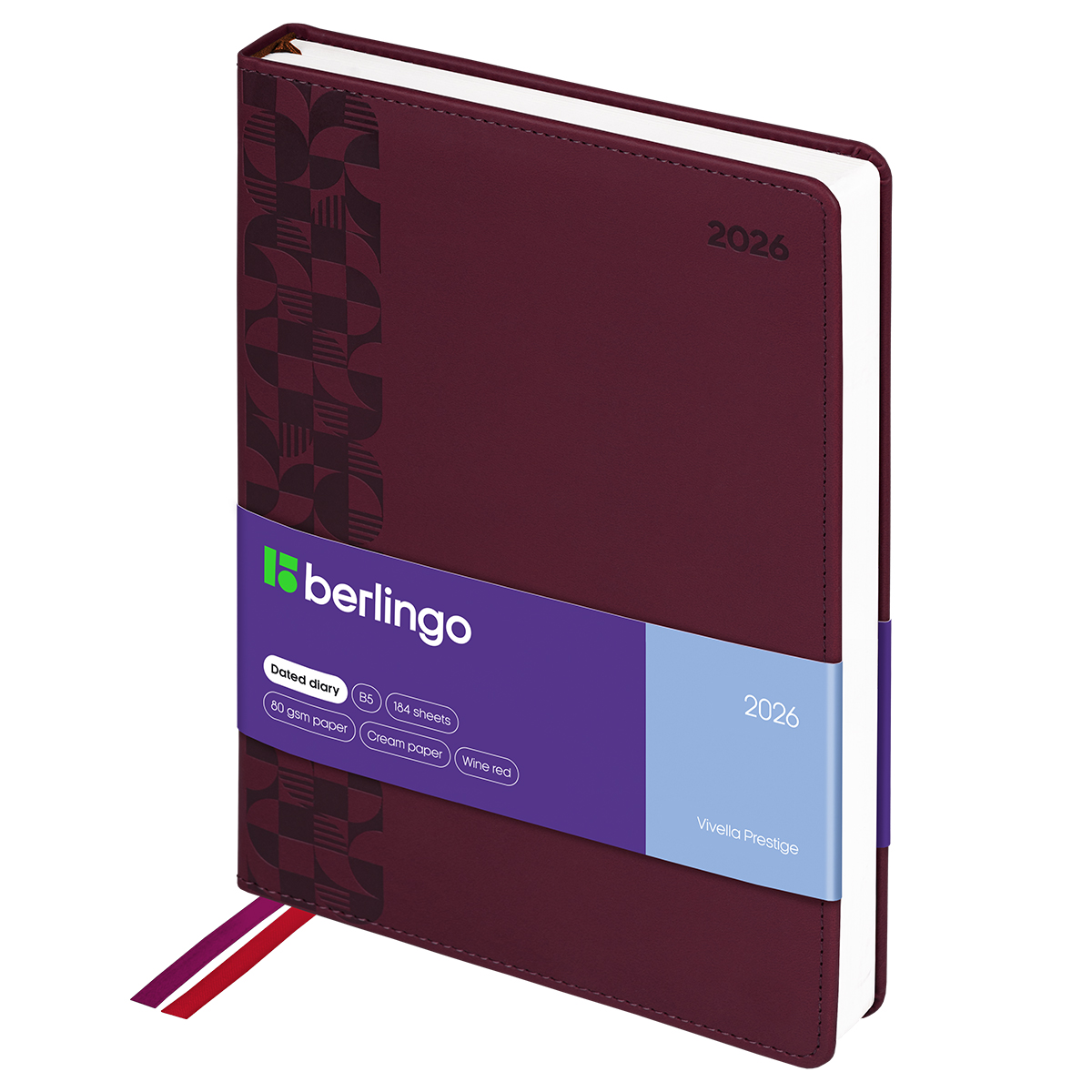 Ежедневник датированный 2026г., А4-(В5), 184л., кожзам, Berlingo "Vivella Prestige", бордовый