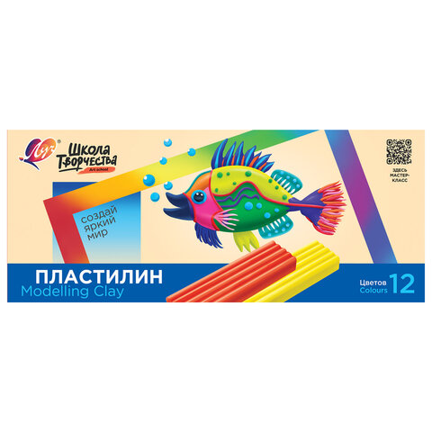 Пластилин классический ЛУЧ "Школа творчества", 12 цветов, 240 г, стек, картонная упаковка, 29С 1763-08