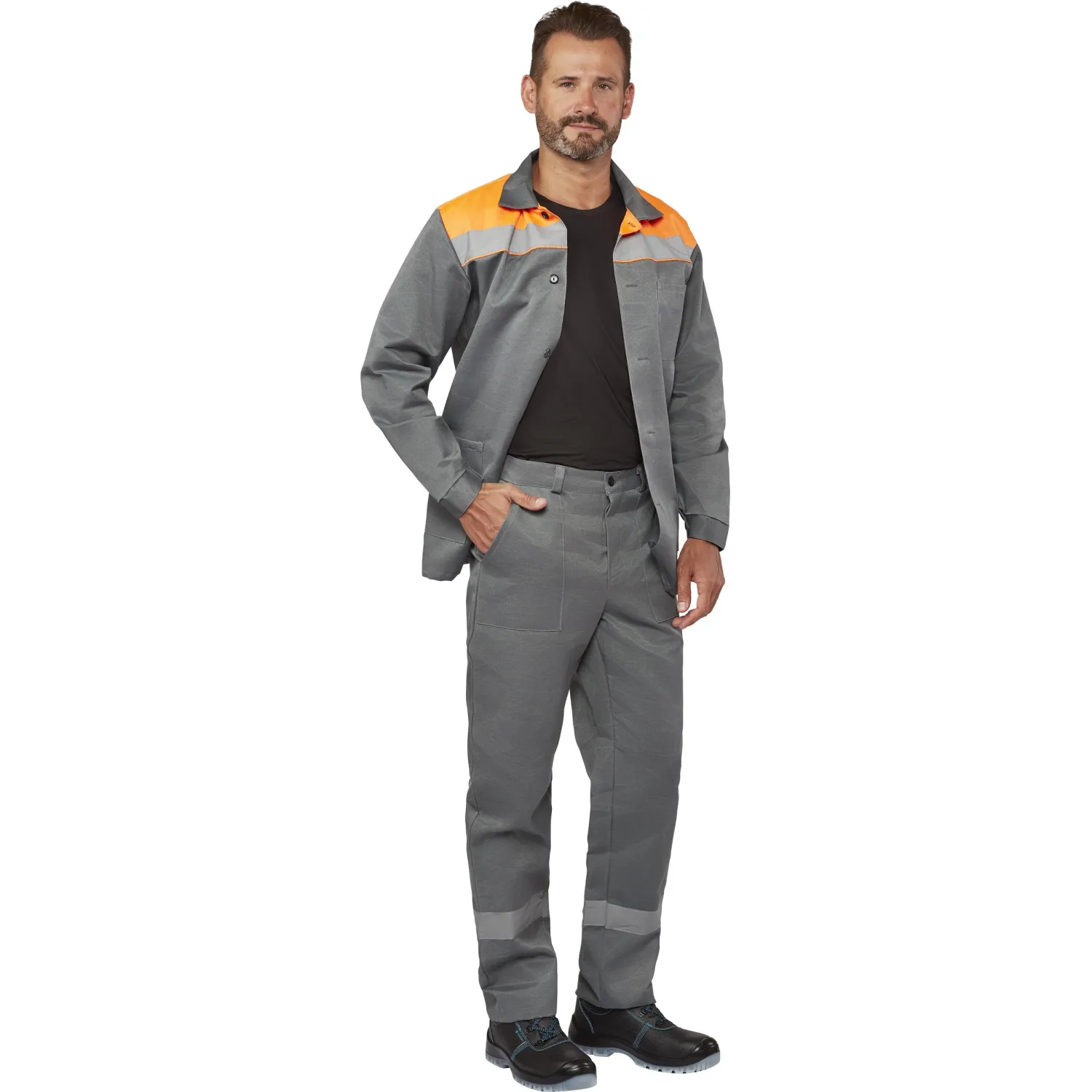 Костюм лет муж (куртка, бр) л16 с СОП сер/оранж 128-132/182-188