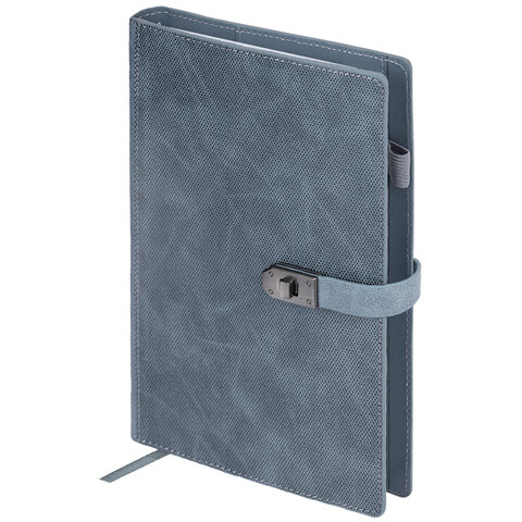 Ежедневник недатированный А5 152х220мм BRAUBERG "Sirius", под кожу, застежка 160л, серый, 116214