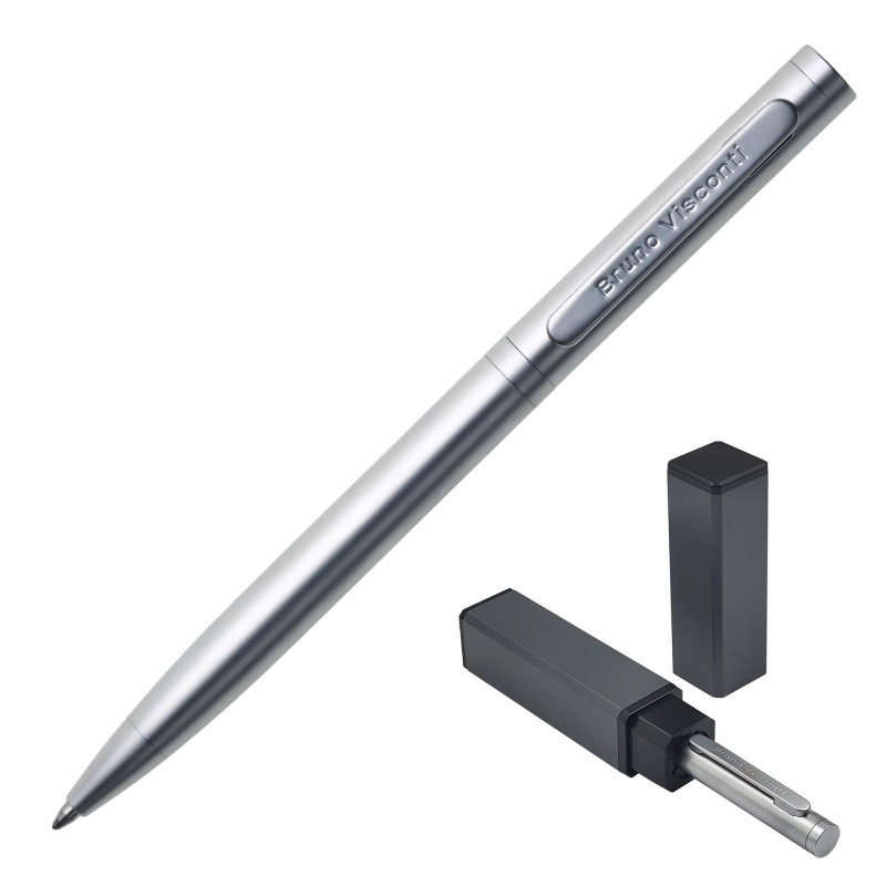 Ручка авт. BV FIRENZE 1мм синяя корп.серебрян,тубус прямоуг сер 20-0302/03