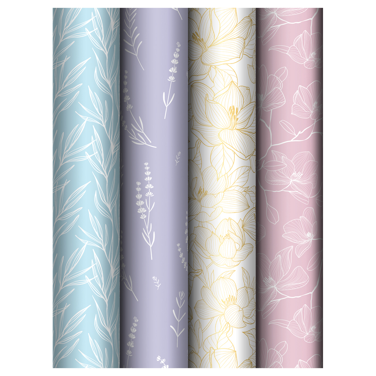 Упаковочная бумага глянц. 70*100см, MESHU "Flowers", 80г/м2, ассорти 4 дизайна