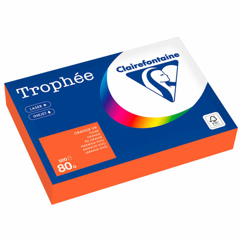 Бумага цветная CLAIREFONTAINE, А4, 80 г/м2, 500 л., интенсив, ярко-оранжевый, Франция, 1761C, 1761PC