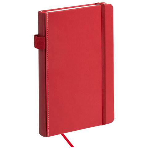 Блокнот А5 135x212мм BRAUBERG "Soft touch" под кожу, резинка, держатель, 80л клетка, красный, 117147