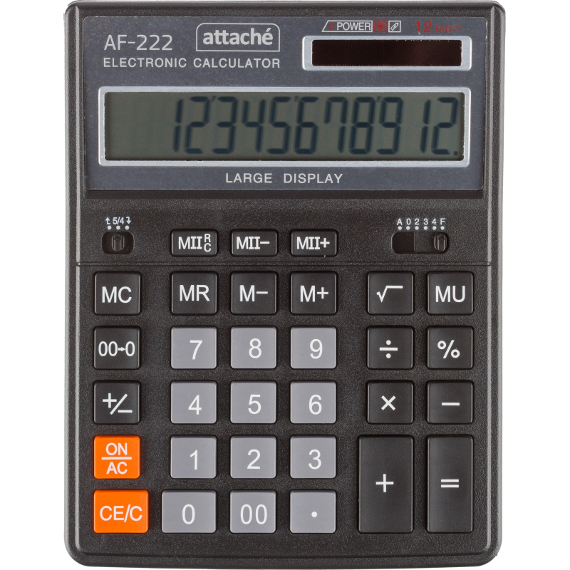 Калькулятор настоль.ПОЛНОРАЗМ Attache AF-222, 12раз, дв.пит,203x158мм, черн
