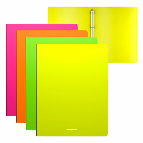 Папка на 4 кольцах ERICH KRAUSE "Matt Neon", 24 мм, до 150 листов, ассорти, 0,6 мм, 49975