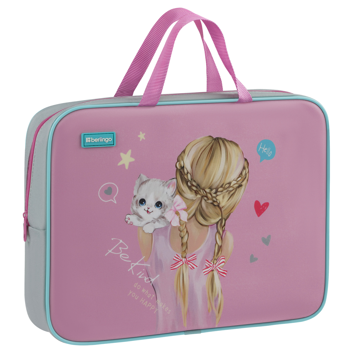 Папка текстильная с ручками 1 отделение, А4 Berlingo "Be Kind!", 350*265*80мм, текстиль, на молнии