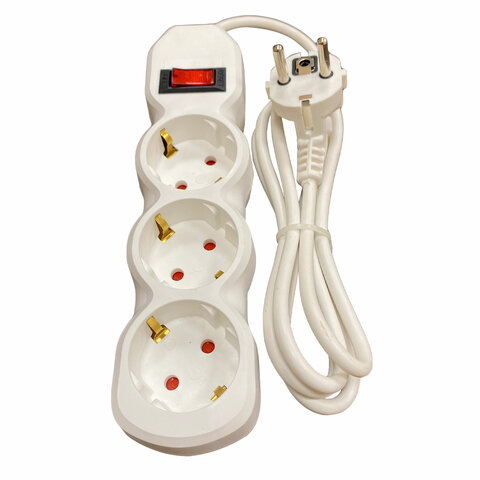 Удлинитель У10-003 3 розетки, с заземлением, с выключателем, 10А, 3 м, белый, 6696