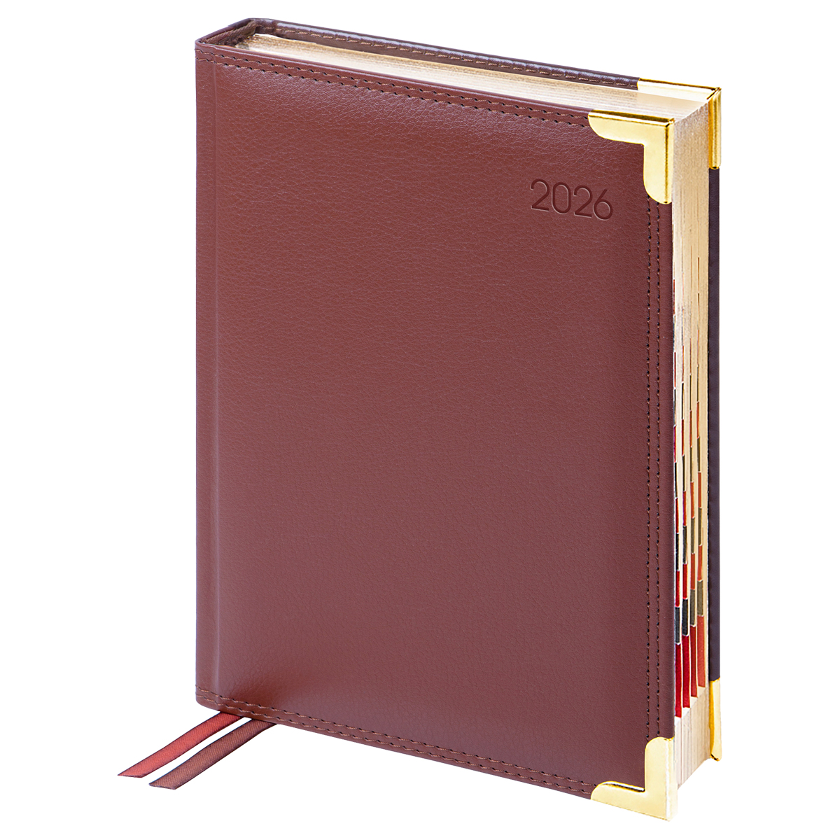 Ежедневник датированный 2026г., А6, 184л., Delucci, Фактурная кожа, зол. срез, коричневый