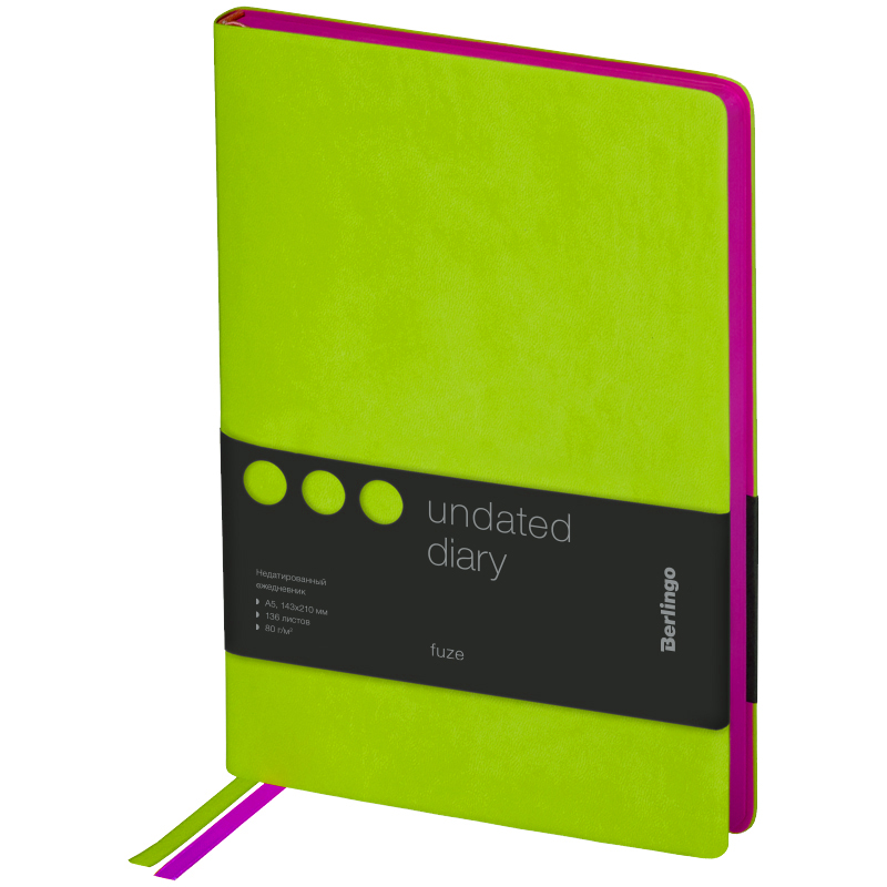Ежедневник недатир. А5, 136л., кожзам, Berlingo "Fuze", цветной срез, салатовый
