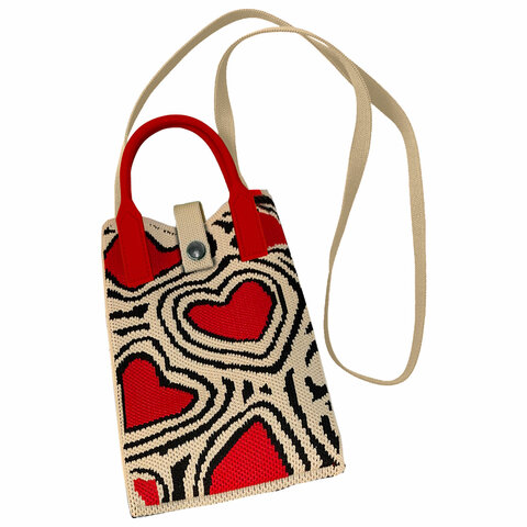 Сумочка-органайзер повседневная HEIKKI KNIT (ХЕЙКИ) кросс боди, вязаная, 17х12х5 см, "Red and black", 273796