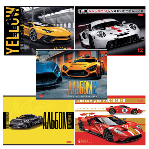 Альбом д/рис. А4 12л., скоба, обложка картон, HATBER, 205х290мм, Спортивные авто, 12А4В