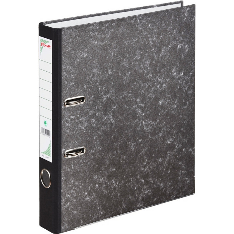 Папка-регистратор Комус мрамор.карт 50мм черн.кореш,бум/бум,карм.кор.мет.уг