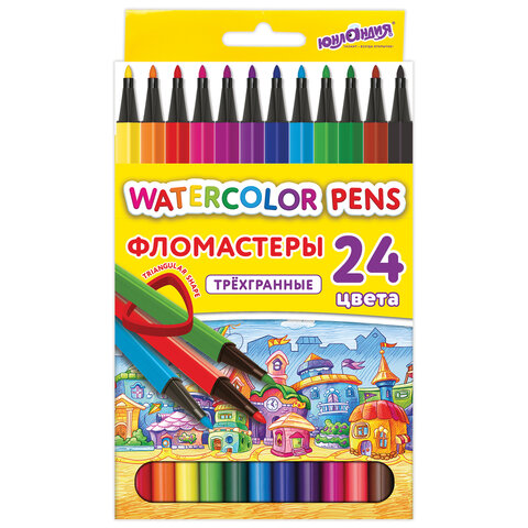 Фломастеры ЮНЛАНДИЯ "ВОДНЫЙ МИР", 24 цвета, трехгранные, вентилируемый колпачок, картон, 152183