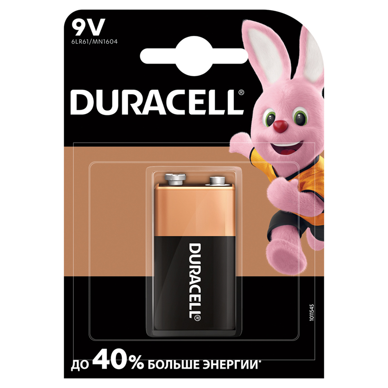 Батарейка Duracell Basic MN1604 (6LR61) 9V Крона, алкалиновая, 1BL