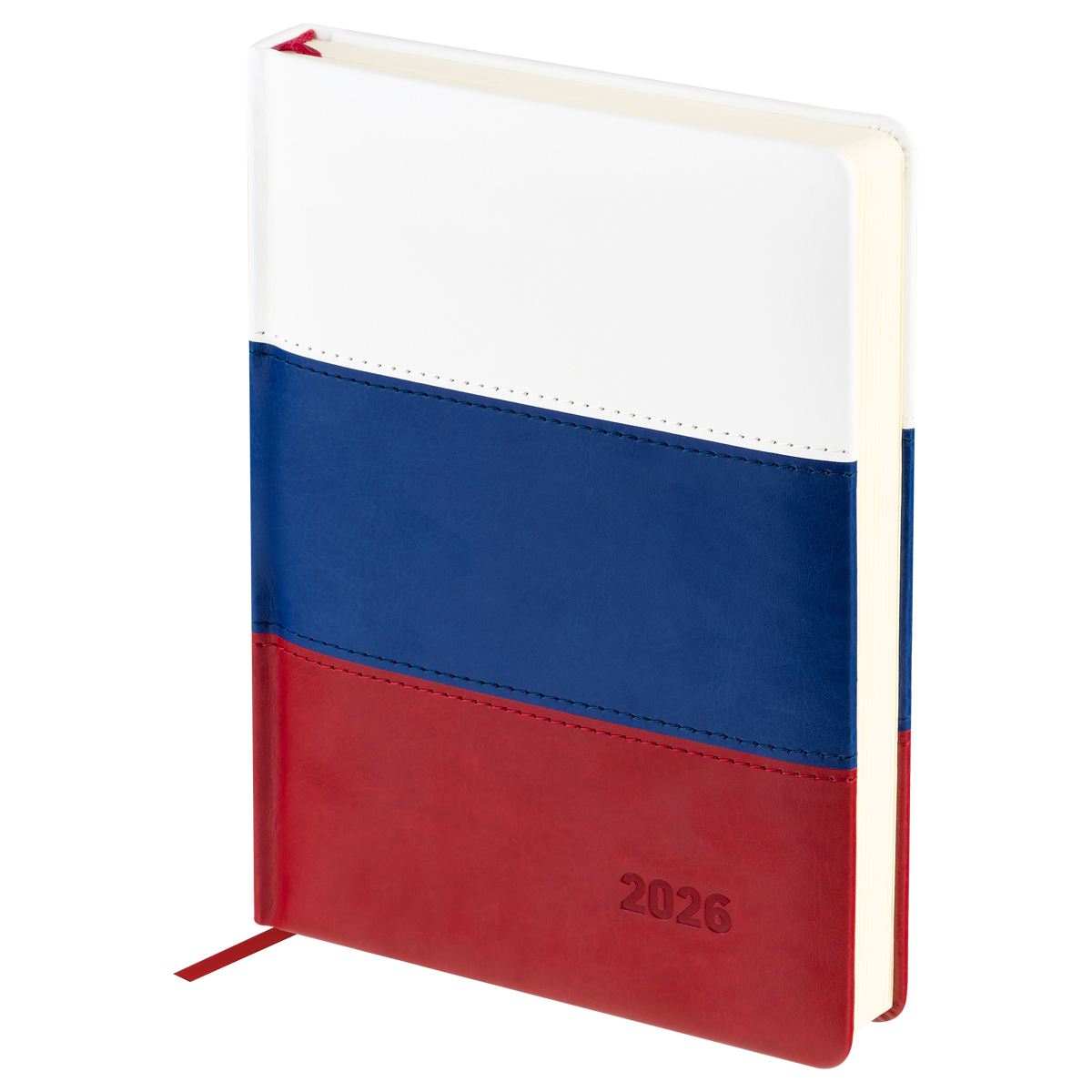 Ежедневник датированный 2026г., А5, 176л., твердый переплет, кожзам, BG "Флаг", триколор