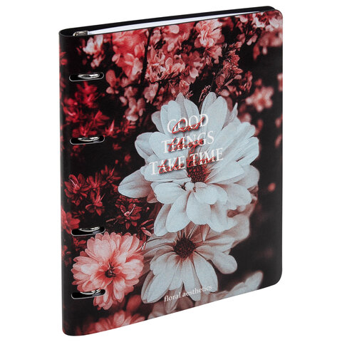 Тетрадь на кольцах А5, 175х215 мм, 120 л., под кожу, BRAUBERG VISTA, "Цветы", 405210