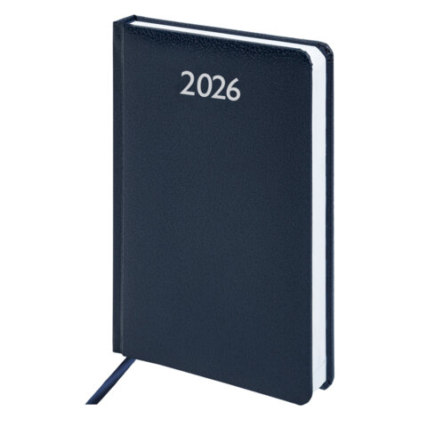 Ежедневник датированный 2026, А5, 138x213 мм, BRAUBERG "Profile", балакрон, синий, 117073