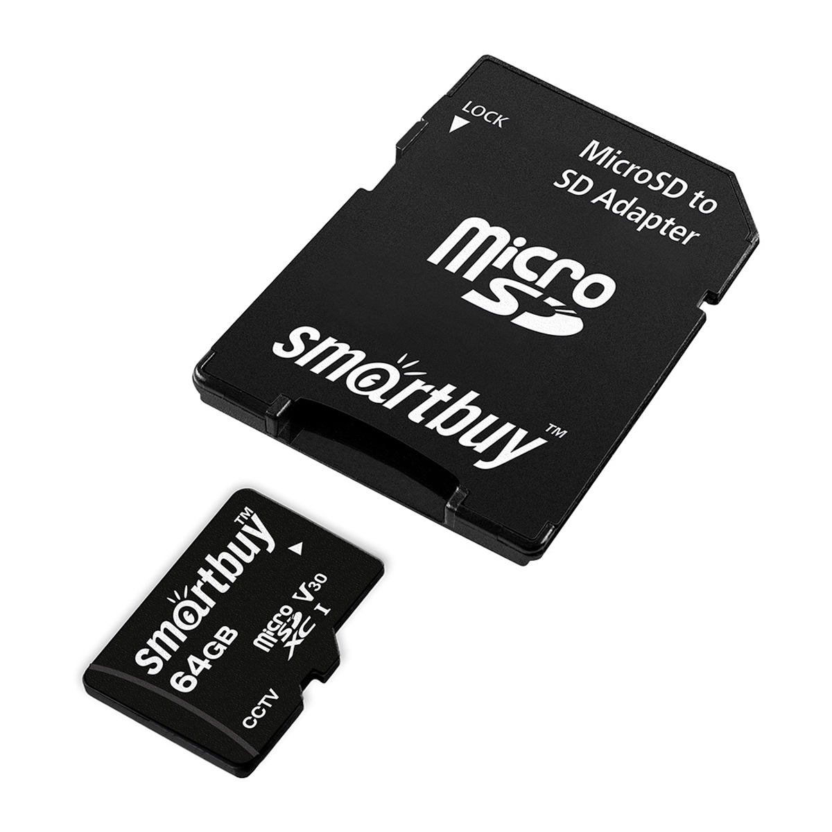 Карта памяти SmartBuy MicroSDHC 64GB UHS-1, Class 10, скорость чтения 95Мб/сек, для видеонаблюдения (с адаптером SD)