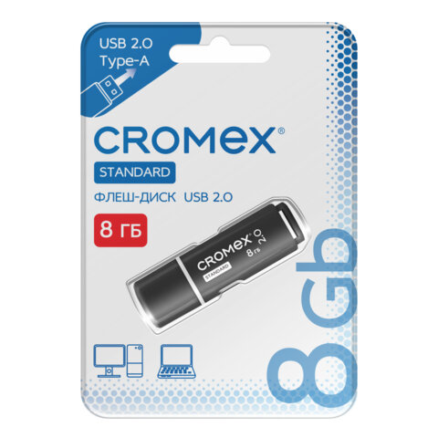 Флеш-диск 8 GB, CROMEX (КРОМЕКС) Standard USB 2.0, черный, 514157
