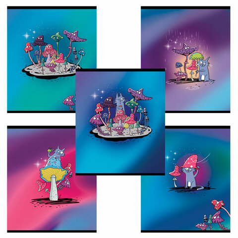 Тетрадь А5 48 л. ПЗБМ, скоба, клетка, Soft Touch, брайль 3D, "Поганки" (микс в спайке), 23836