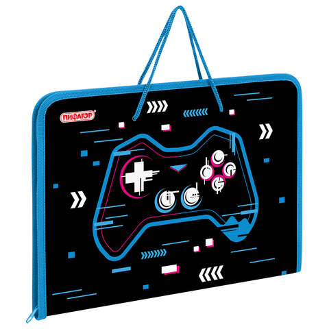 Папка для труда на молнии с ручками ПИФАГОР А4, 1 отделение, пластик, органайзер, "Lucky gamer", 273390